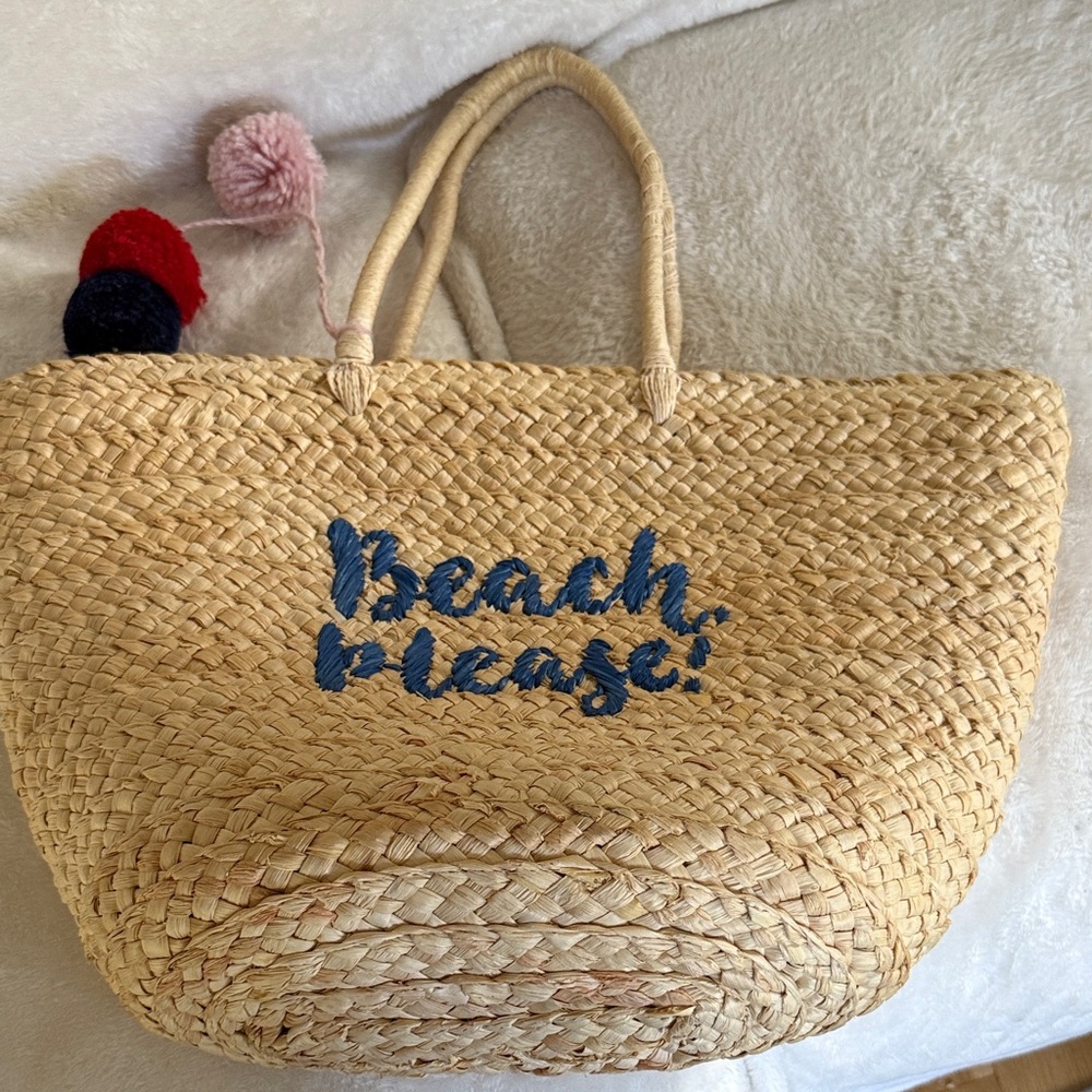 Straw Beach Tote with Pom Poms but surprise - it doubles as a cooler!